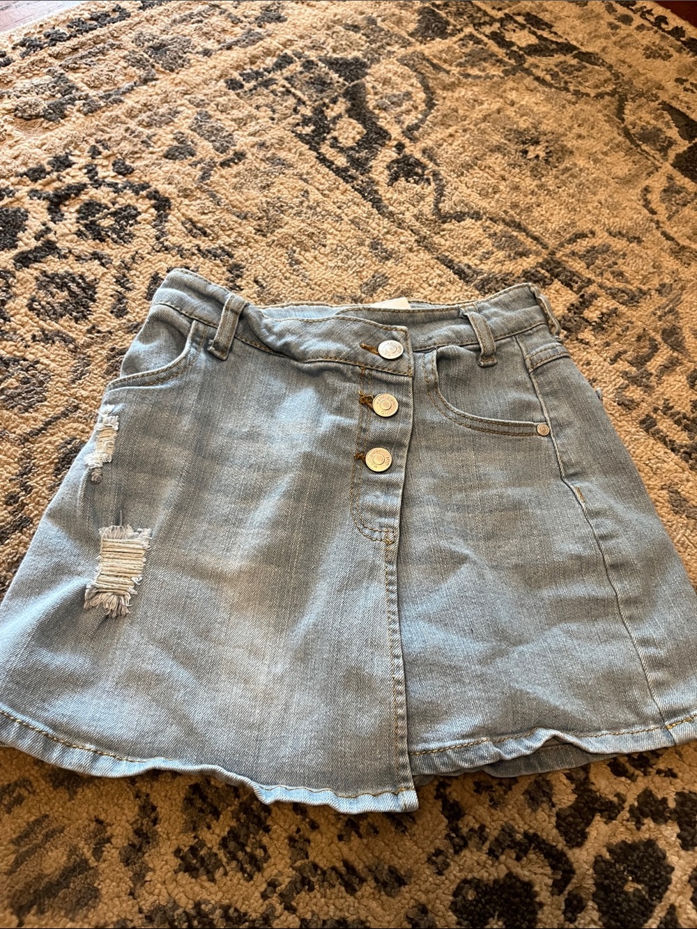 Wallflower Light Blue Distressed Denim Skort with Button Front